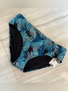 Time and Tru Blue black Tropical Leaf mid rise Bikini Bottoms 1X 16w nwt